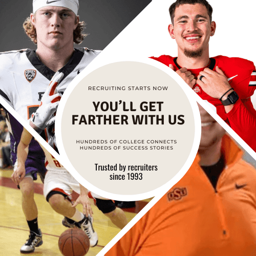 Collage with athletes and text promoting recruitment services and success stories since 1993.